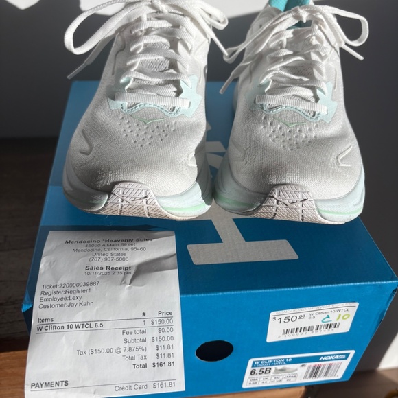 Hoka Clifton 10 white/cielo, NEW, 6.5B -fits like 7, worn twice - Picture 4 of 5